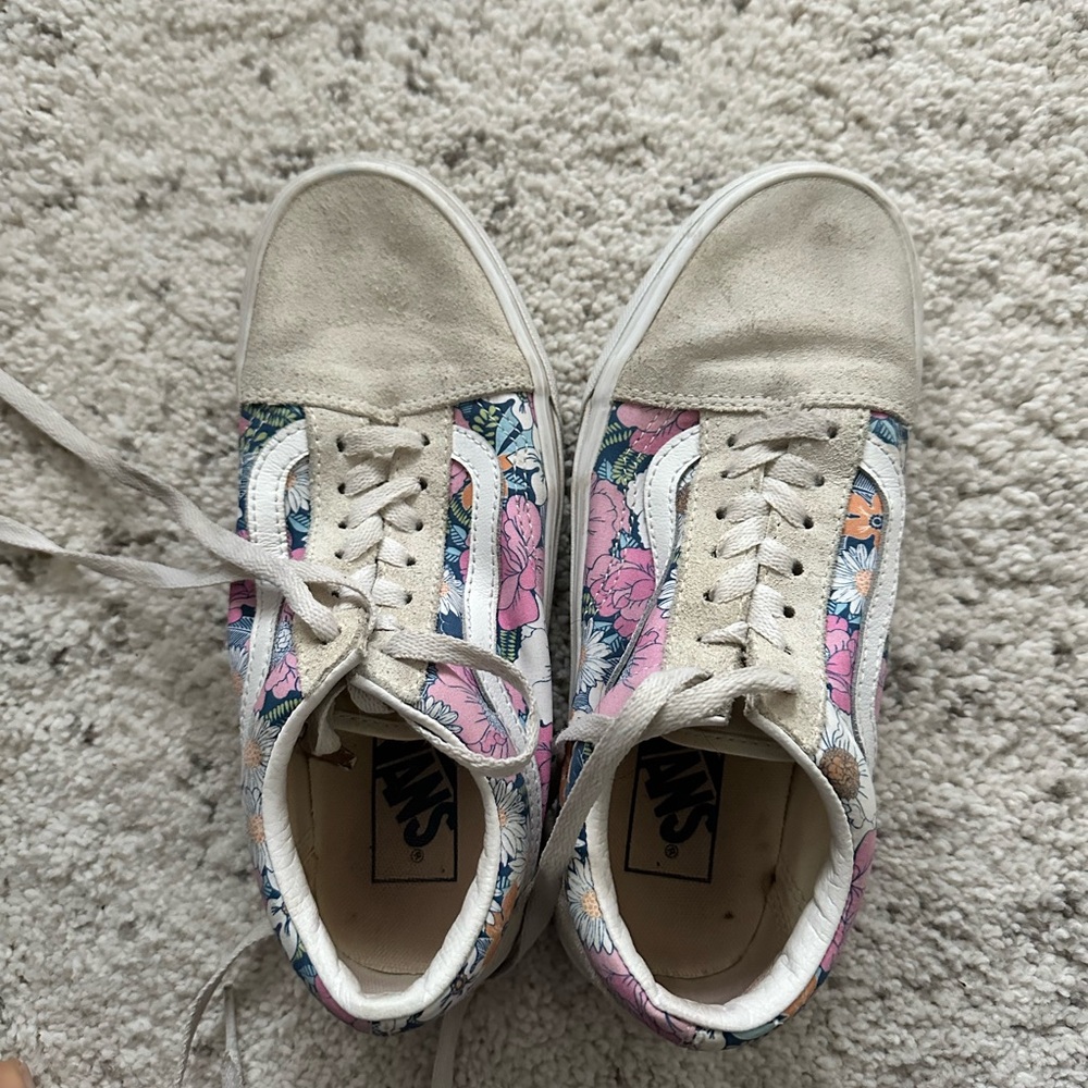 Vans Cream and Pink Sneakers with Watercolor Accents
